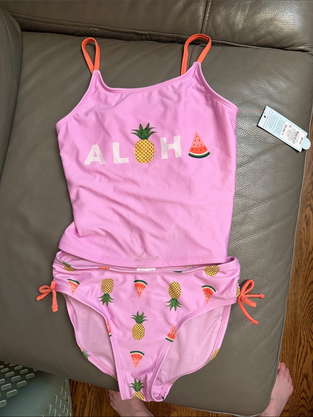 Cat & Jack Pink Pineapple & Watermelon Tankini with Coral Straps size L (10/12)